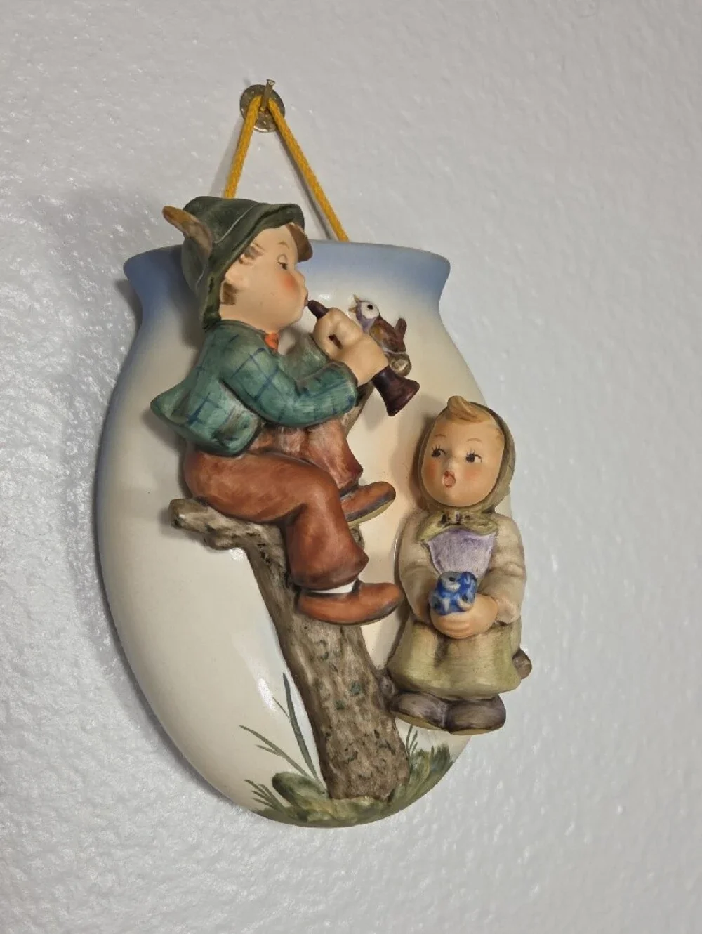 Vintage Hummel 1958 360/A Cream Wall Plaque with Boy, Girl & Bird